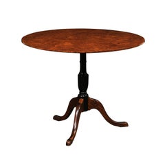 Swedish 19th C. Tilt-Top Center Table w/Burled Alder Veneer Top, 3 ft Diameter