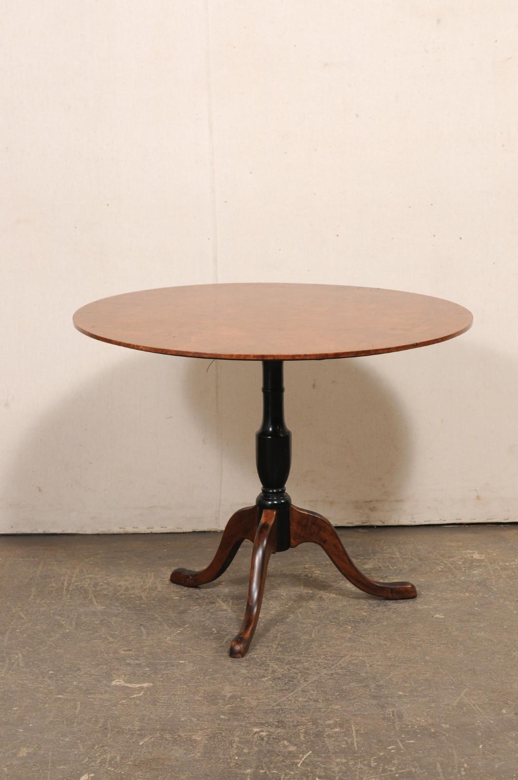 Swedish 19th C. Tilt-Top Center Table w/Burled Alder Veneer Top, 3 ft Diameter In Good Condition For Sale In Atlanta, GA