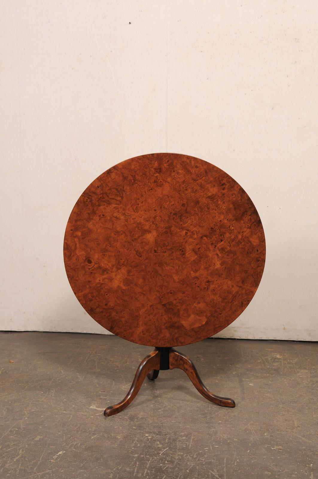 Swedish 19th C. Tilt-Top Center Table w/Burled Alder Veneer Top, 3 ft Diameter For Sale 1