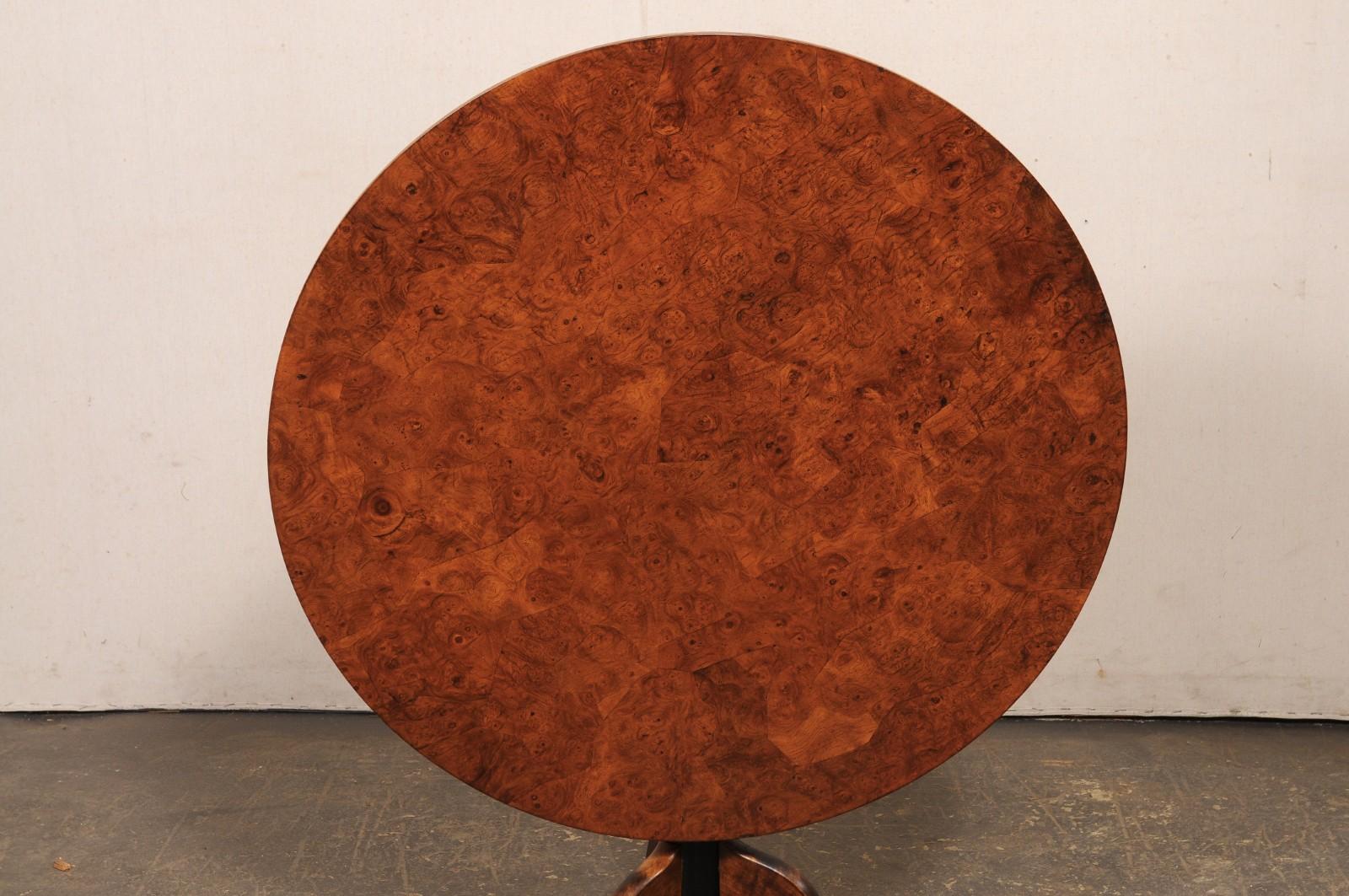 Swedish 19th C. Tilt-Top Center Table w/Burled Alder Veneer Top, 3 ft Diameter For Sale 2