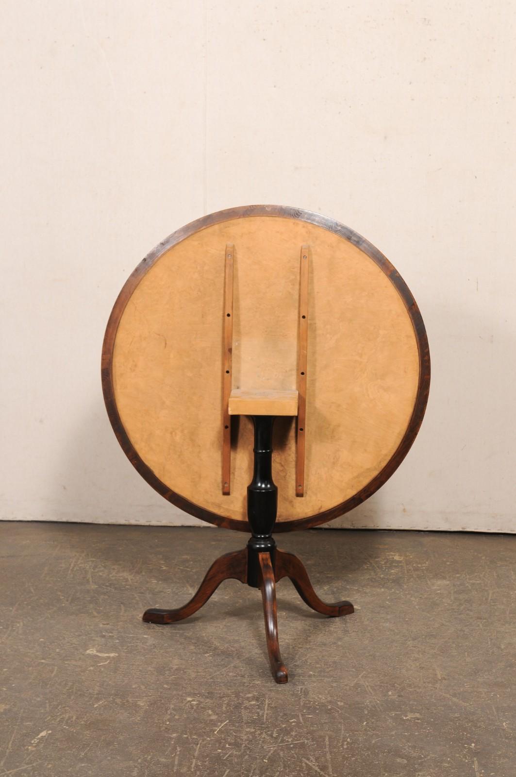 Swedish 19th C. Tilt-Top Center Table w/Burled Alder Veneer Top, 3 ft Diameter For Sale 3