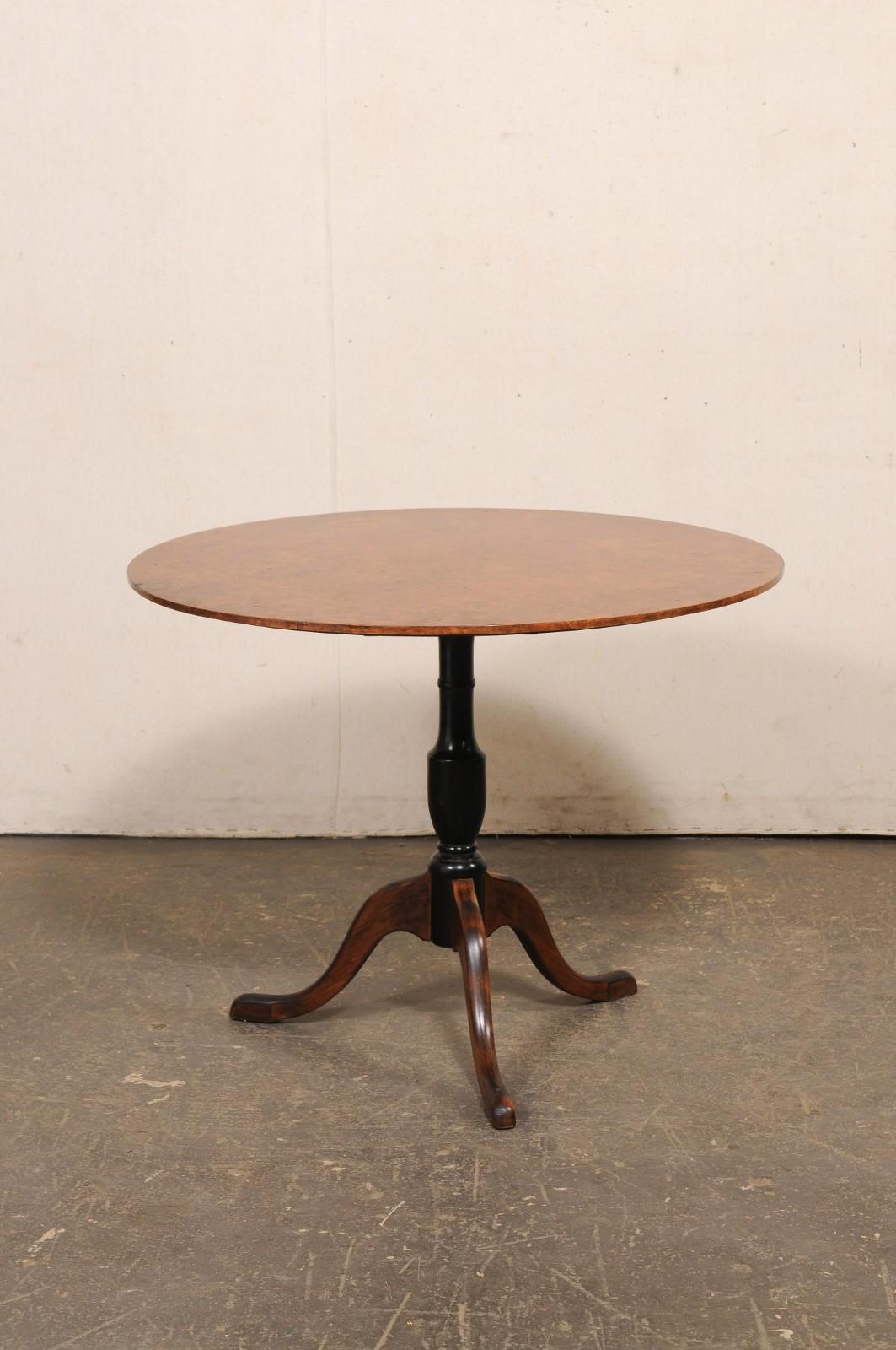 Swedish 19th C. Tilt-Top Center Table w/Burled Alder Veneer Top, 3 ft Diameter For Sale 4