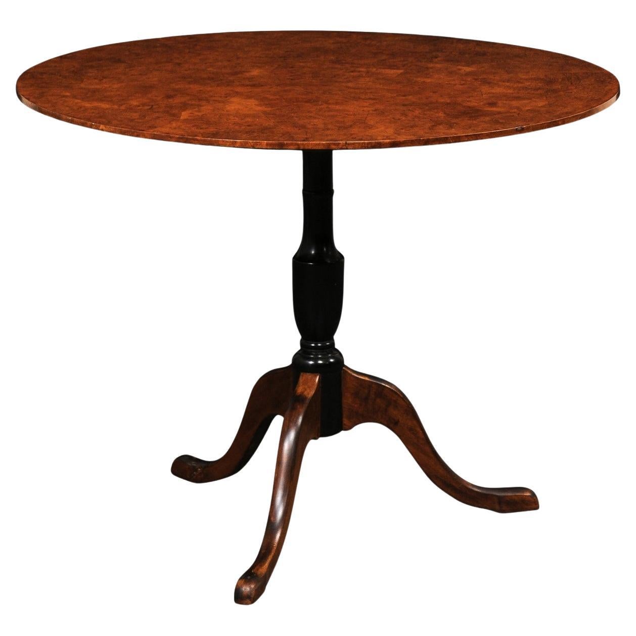 Swedish 19th C. Tilt-Top Center Table w/Burled Alder Veneer Top, 3 ft Diameter