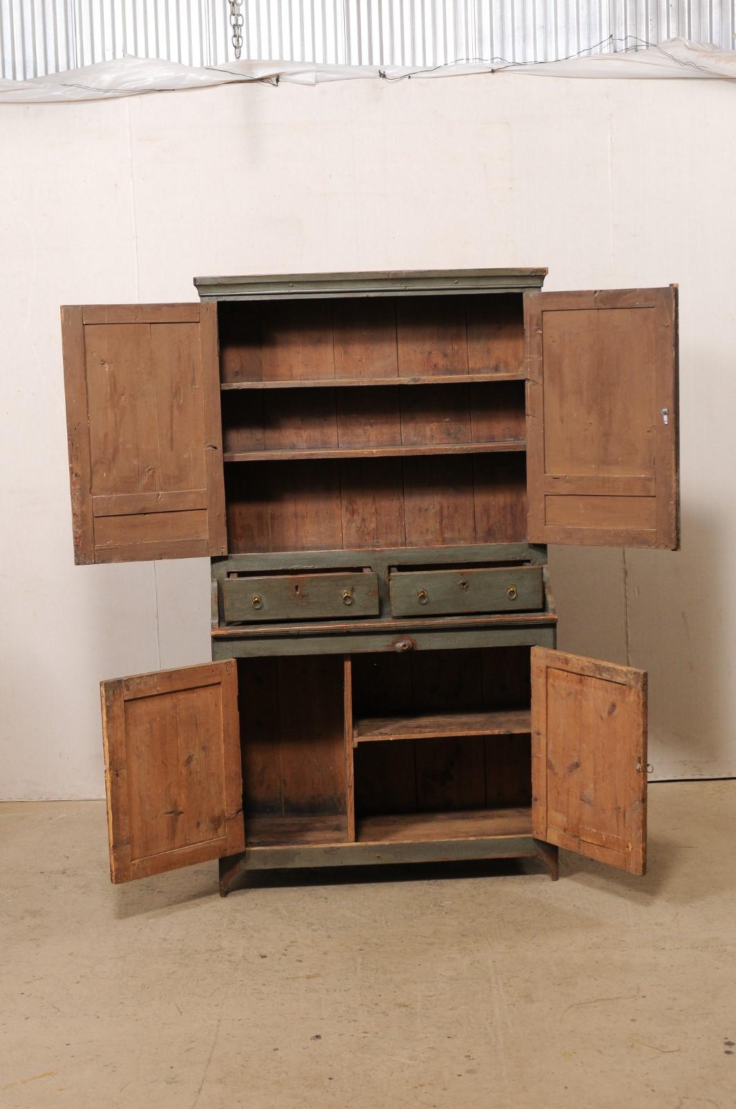 Swedish 19th C. Wood Cupboard Cabinet, Green w/Charcoal 'Original or Old Finish' 6
