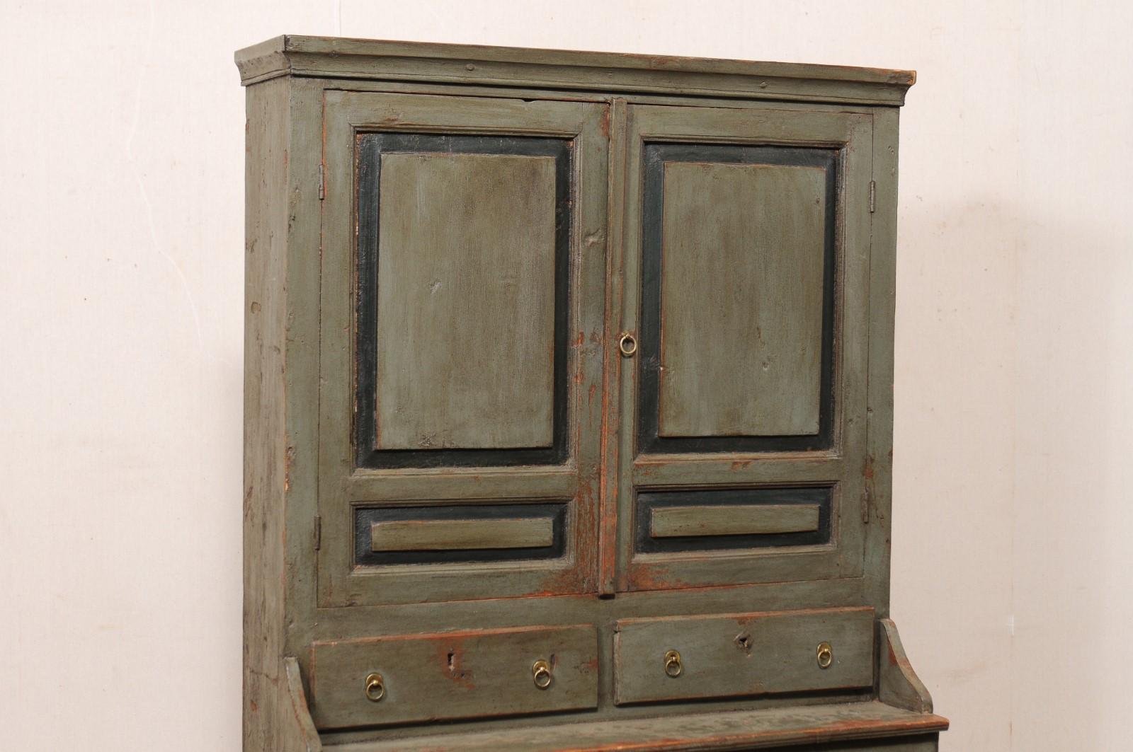 Swedish 19th C. Wood Cupboard Cabinet, Green w/Charcoal 'Original or Old Finish' In Good Condition In Atlanta, GA