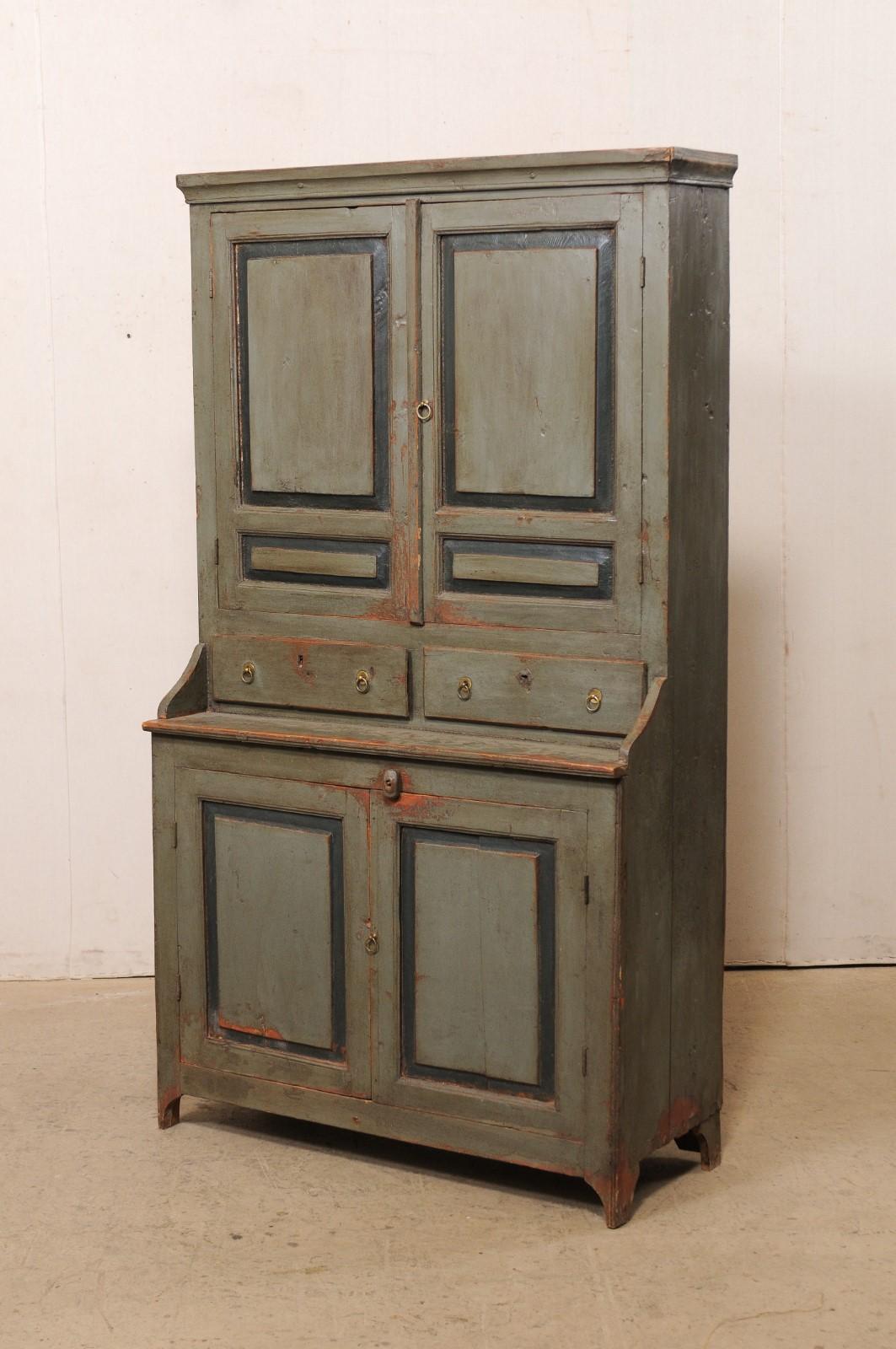 Swedish 19th C. Wood Cupboard Cabinet, Green w/Charcoal 'Original or Old Finish' 4