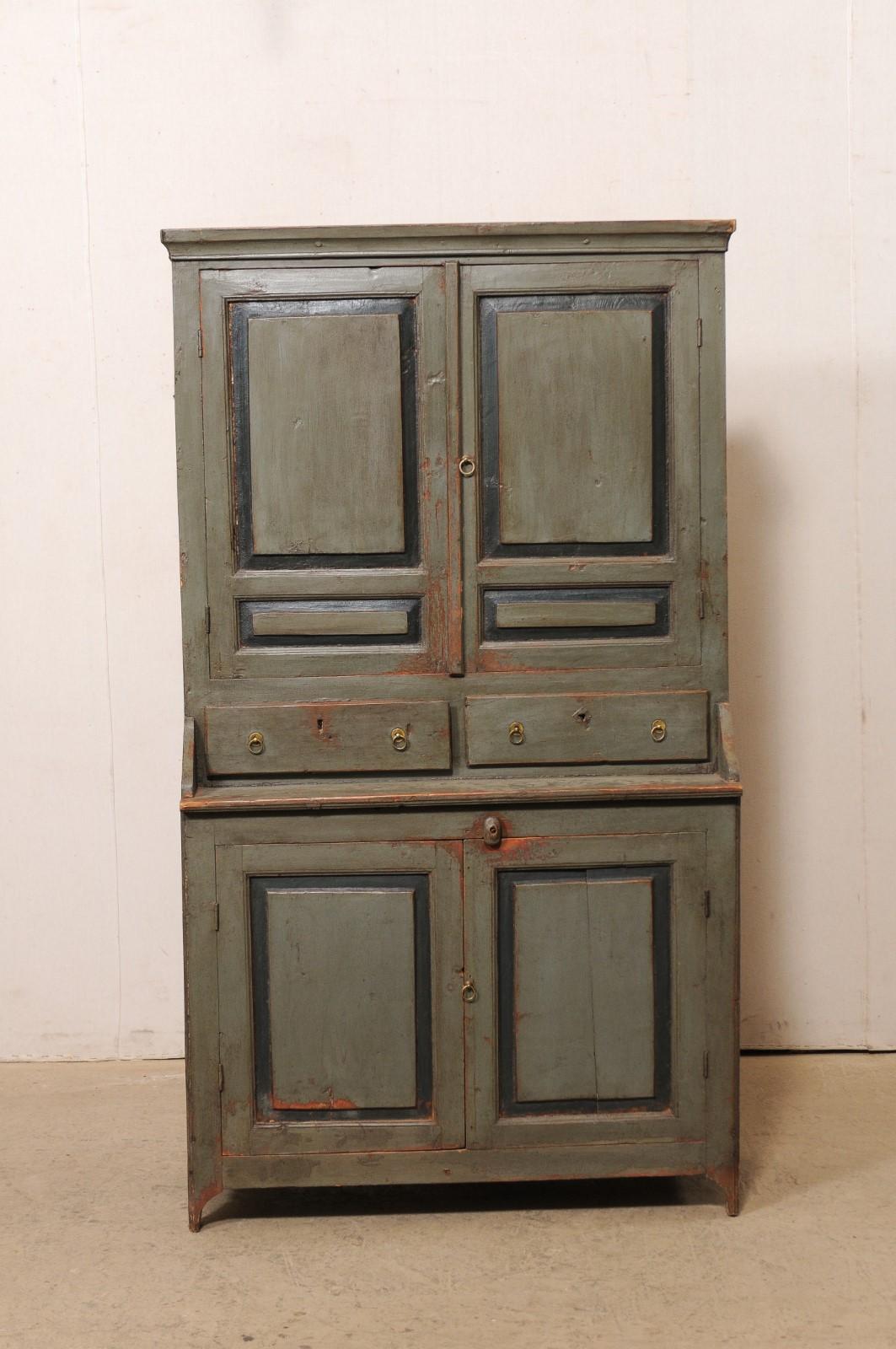 Swedish 19th C. Wood Cupboard Cabinet, Green w/Charcoal 'Original or Old Finish' 5