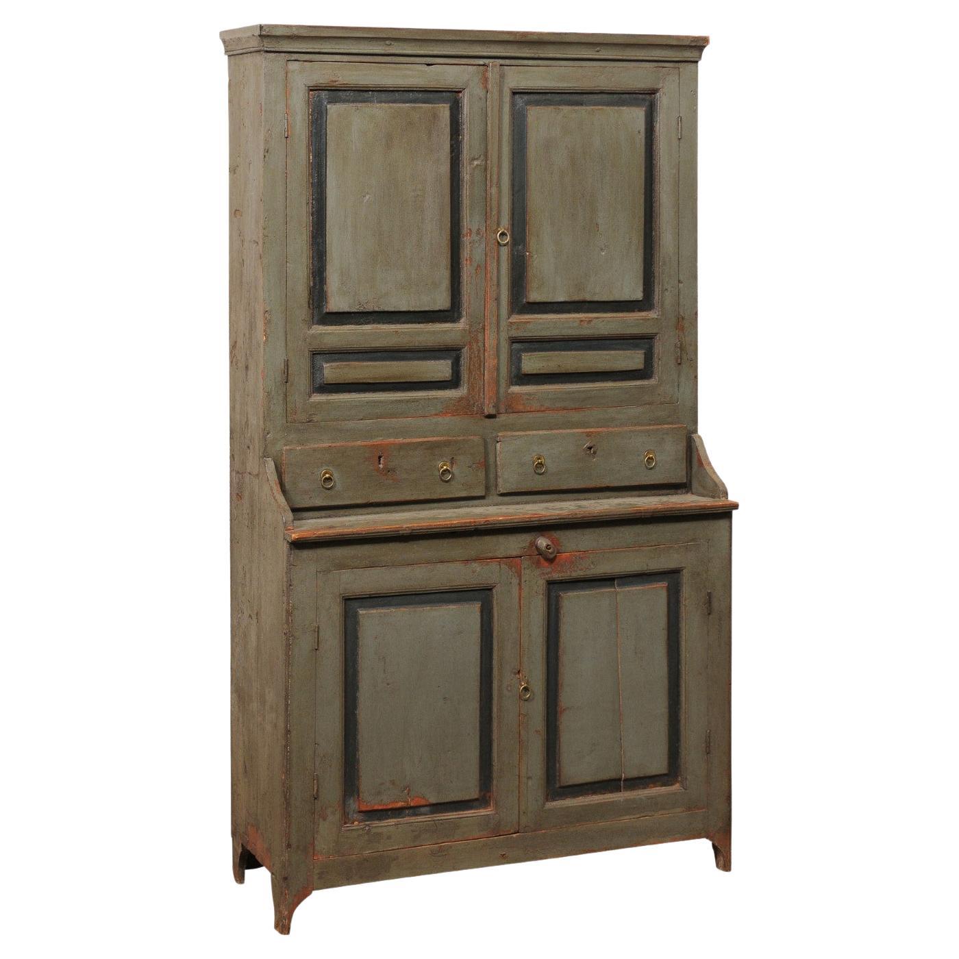 Swedish 19th C. Wood Cupboard Cabinet, Green w/Charcoal 'Original or Old Finish'