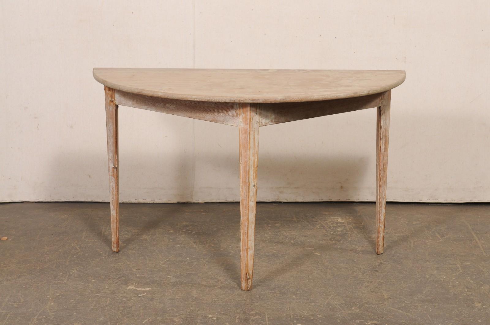 Gustavian Swedish 19th C. Wooden Demi-Lune Table For Sale