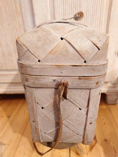 Schwedischer Korb aus geflochtener Kiefer, 19. Jahrhundert, antik, rustikal, ländlich  Original-Farbe