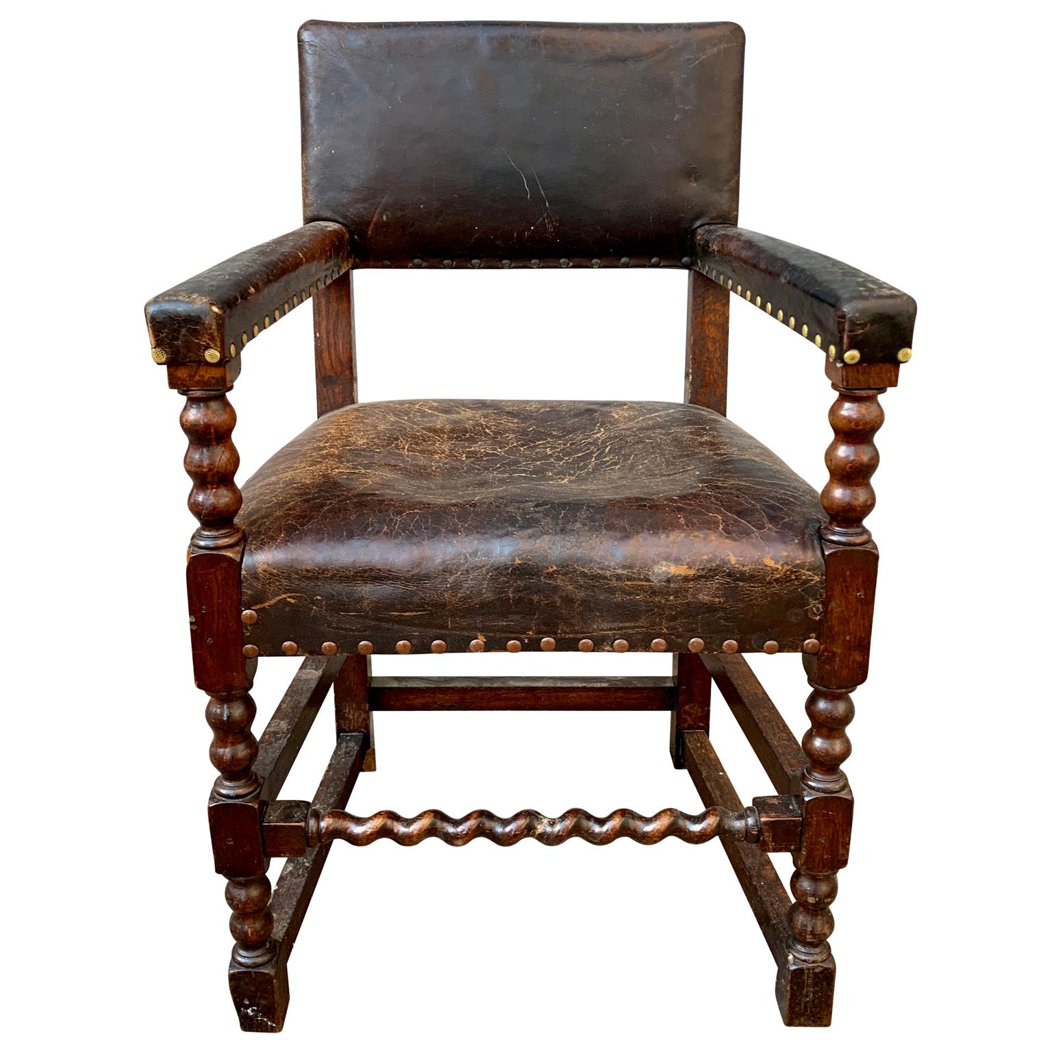 Swedish 19th Century Baroque Leather Armchair In Good Condition For Sale In Haddonfield, NJ