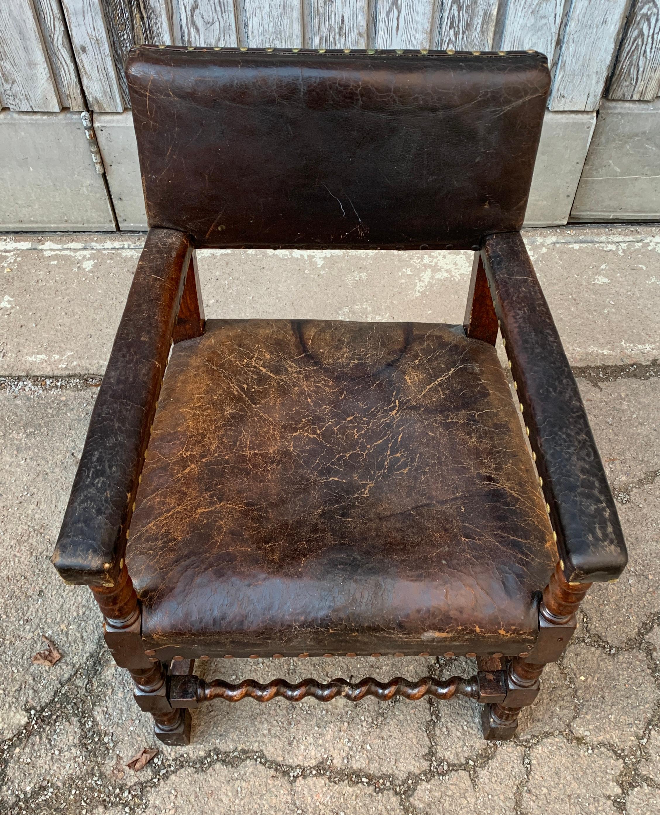 Swedish 19th Century Baroque Leather Armchair For Sale 1