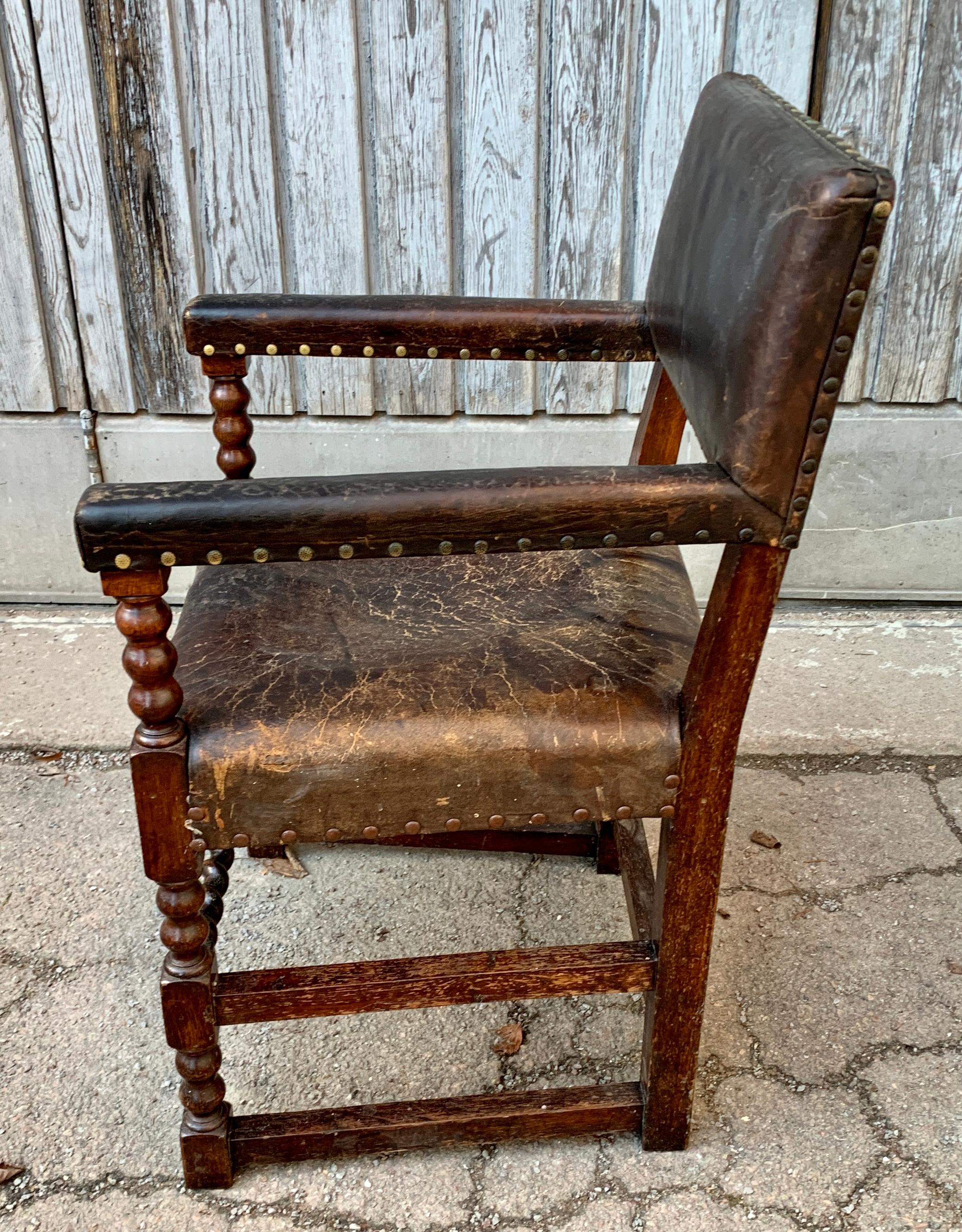 Swedish 19th Century Baroque Leather Armchair For Sale 4