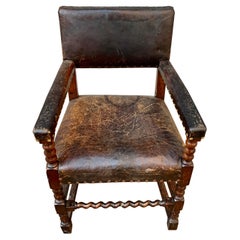 Sillón barroco sueco de cuero del siglo XIX