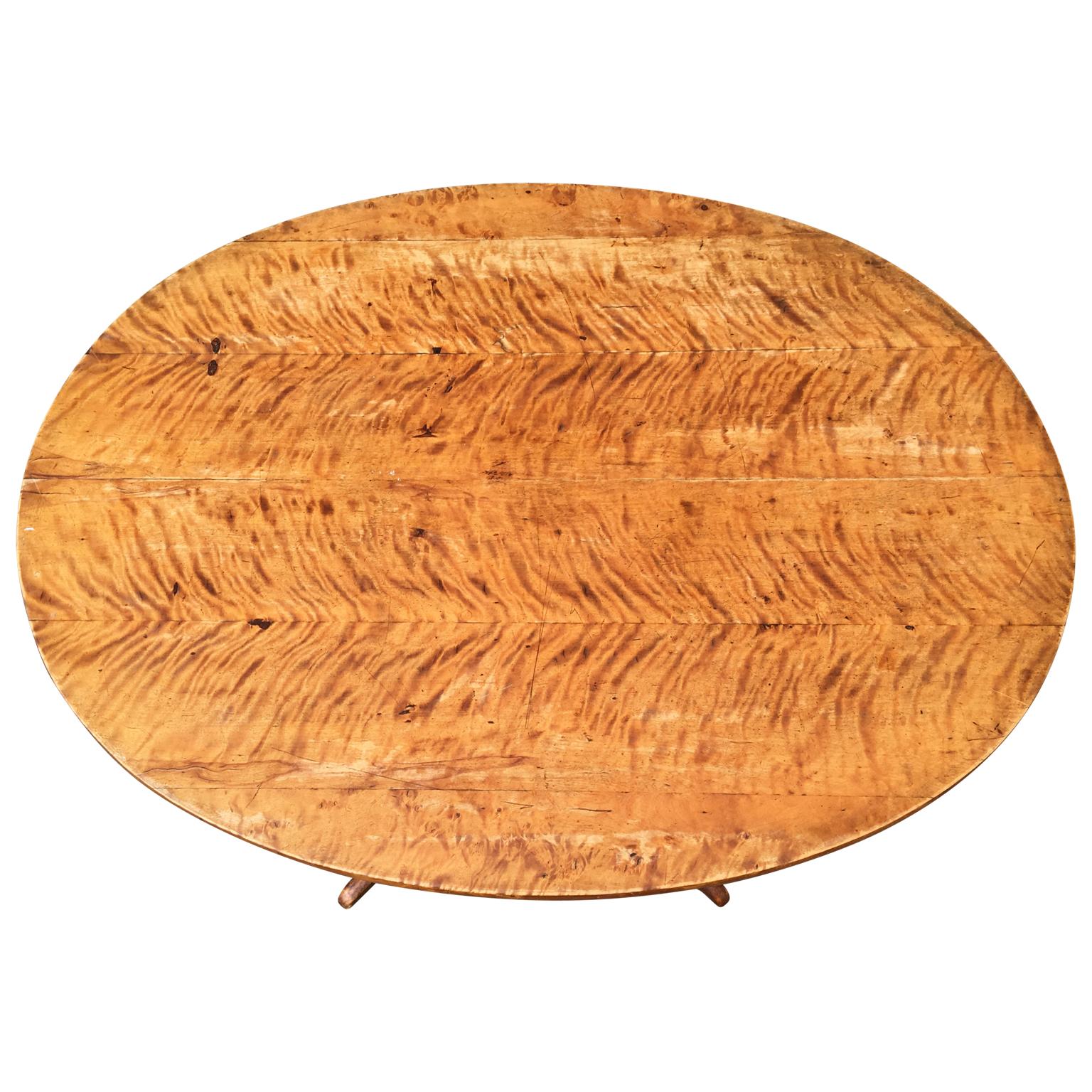 Swedish 19th Century Biedermeier Tilt-Top Table in Flame Birch Wood In Good Condition In Haddonfield, NJ