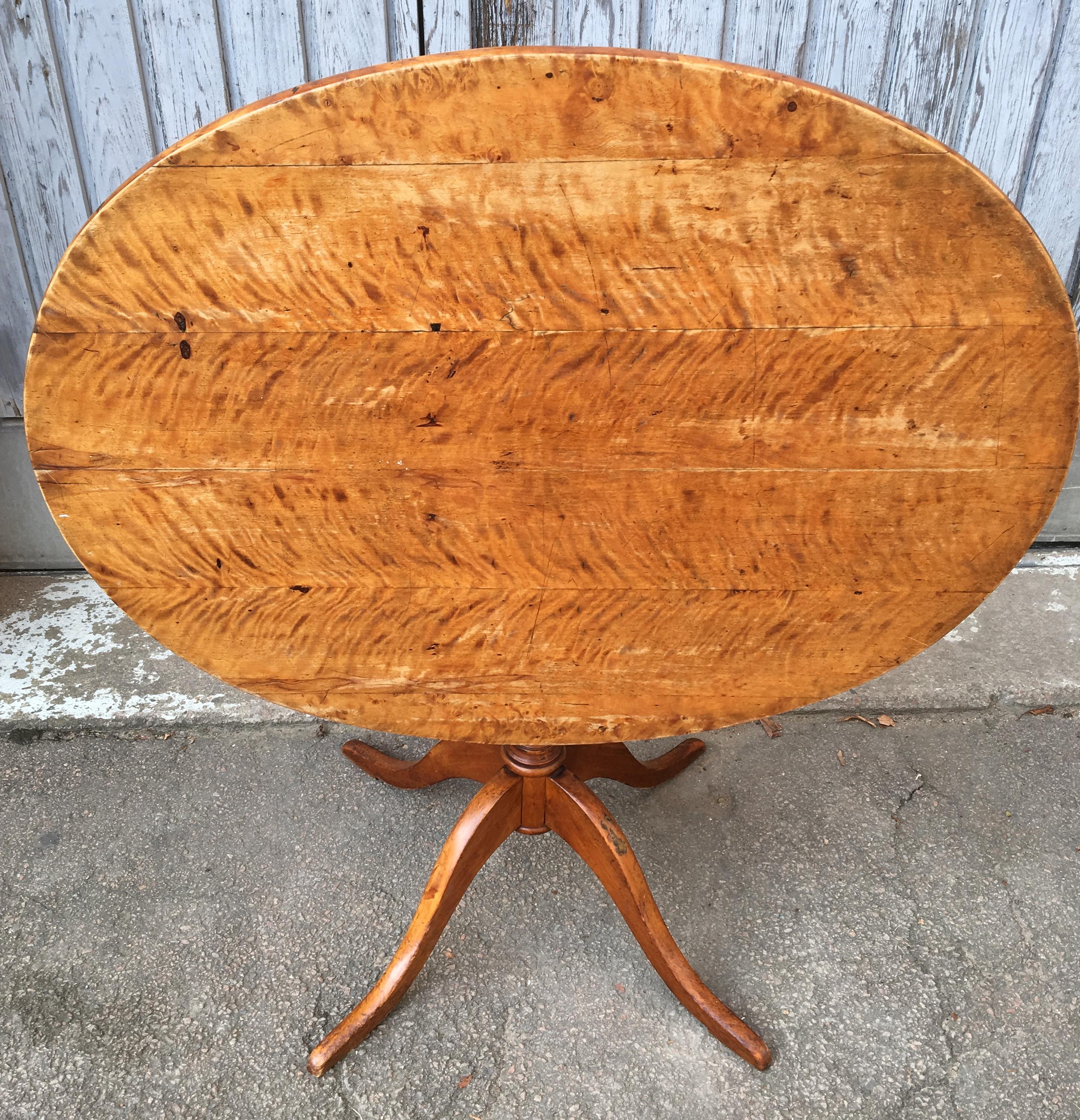 Swedish 19th Century Biedermeier Tilt-Top Table in Flame Birch Wood 1