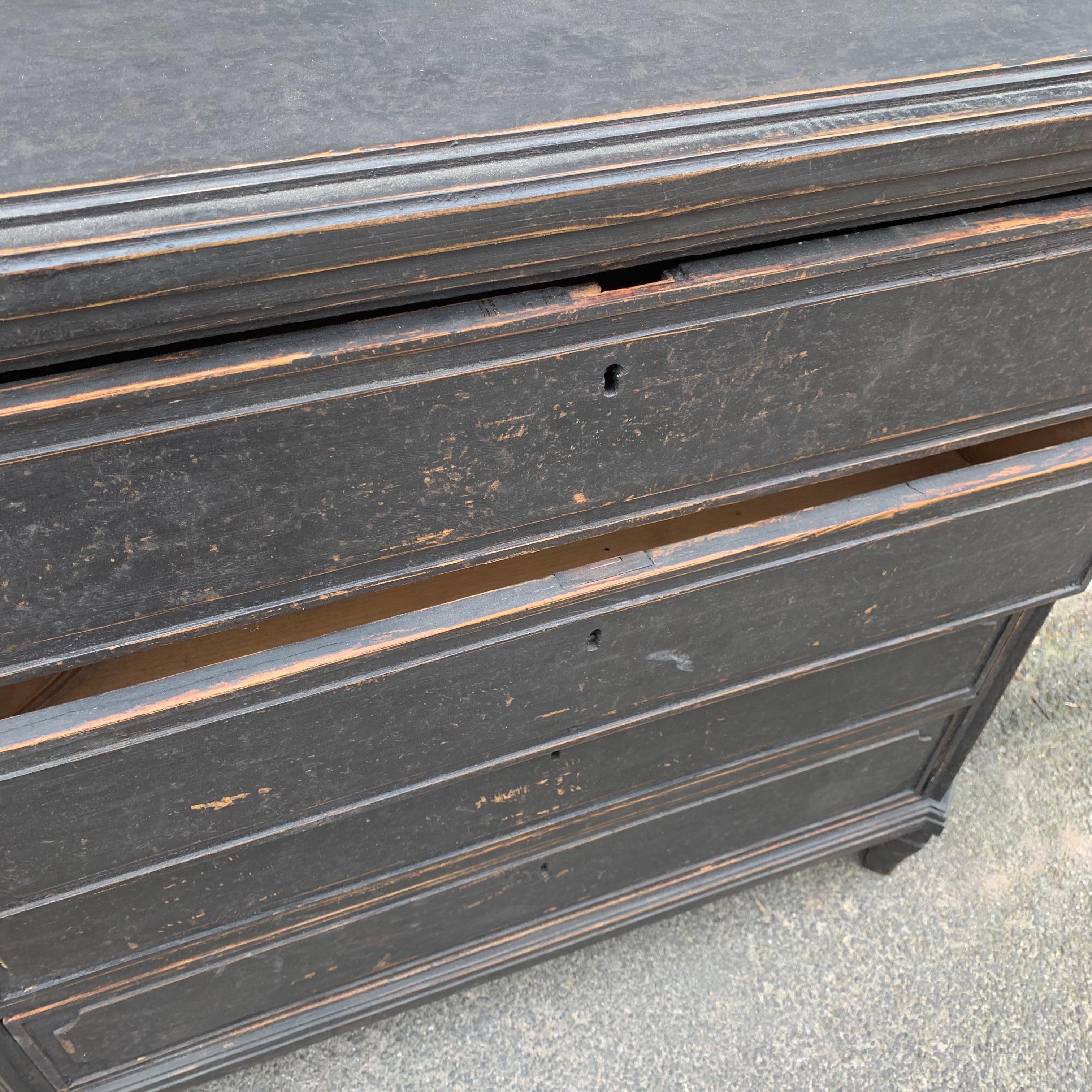 Swedish 19th Century Black Painted Four Drawer Dresser For Sale 13
