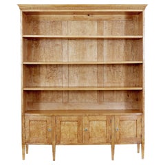 Antique Swedish 19th Century Burr Birch Open Bookcase and Cabinet
