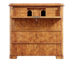 Swedish 19th Century Burr Birch Secretaire Chest of Drawers