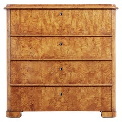 Antique Swedish 19th Century Burr Birch Secretaire Chest of Drawers