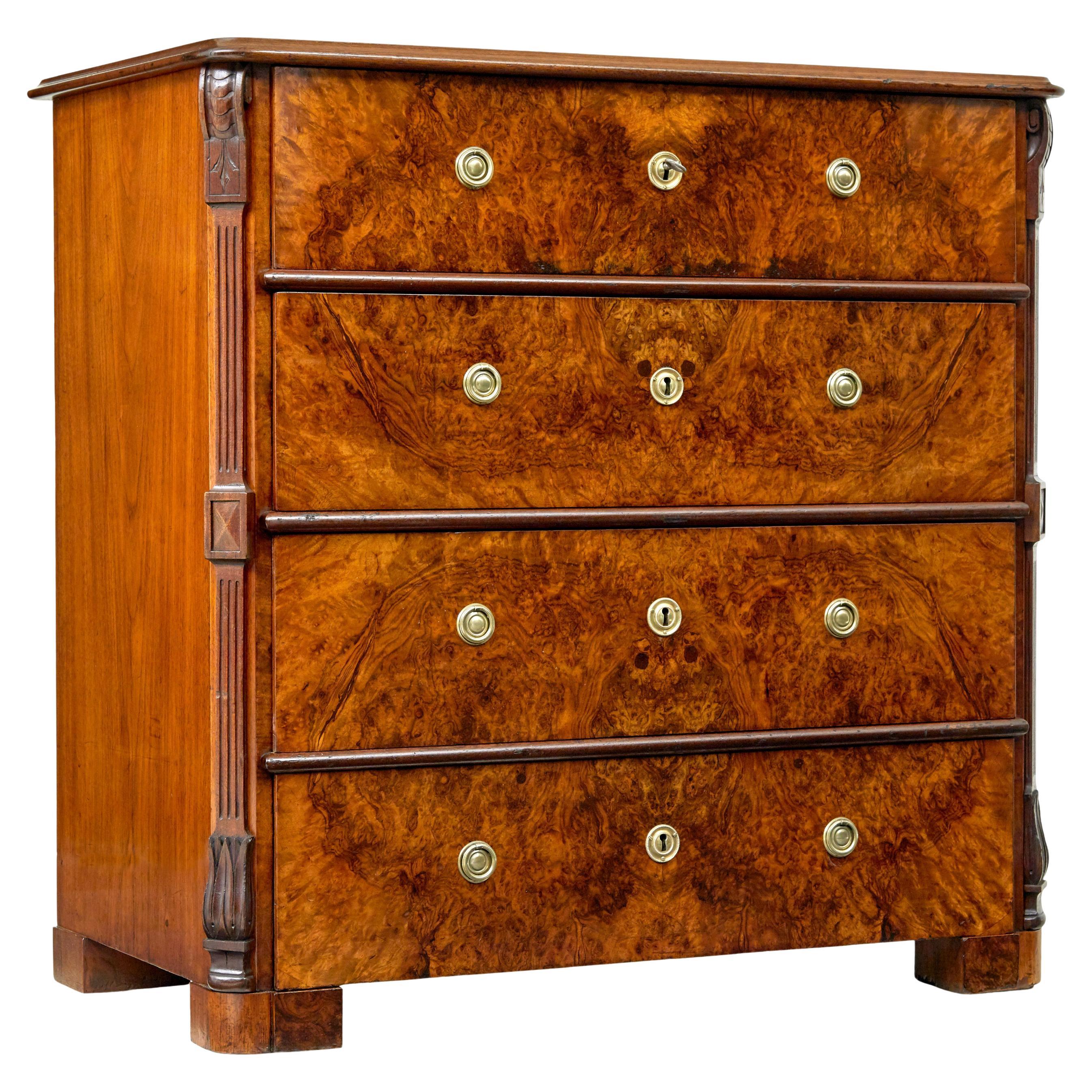Swedish 19th century burr walnut chest of drawers For Sale