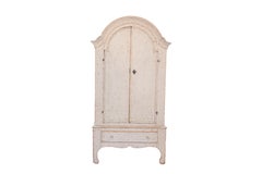 Antique Swedish 19th Century Cabinet with Bonnet Top and Off White Painted Finish