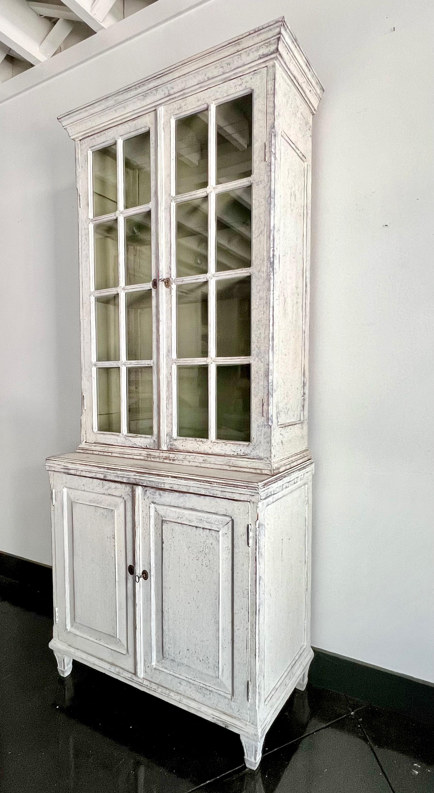 Swedish swedish 19th Century Cabinet with Glass Fronted Doors For Sale