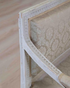 Banc suédois du XIXe siècle en pin sculpté et peint