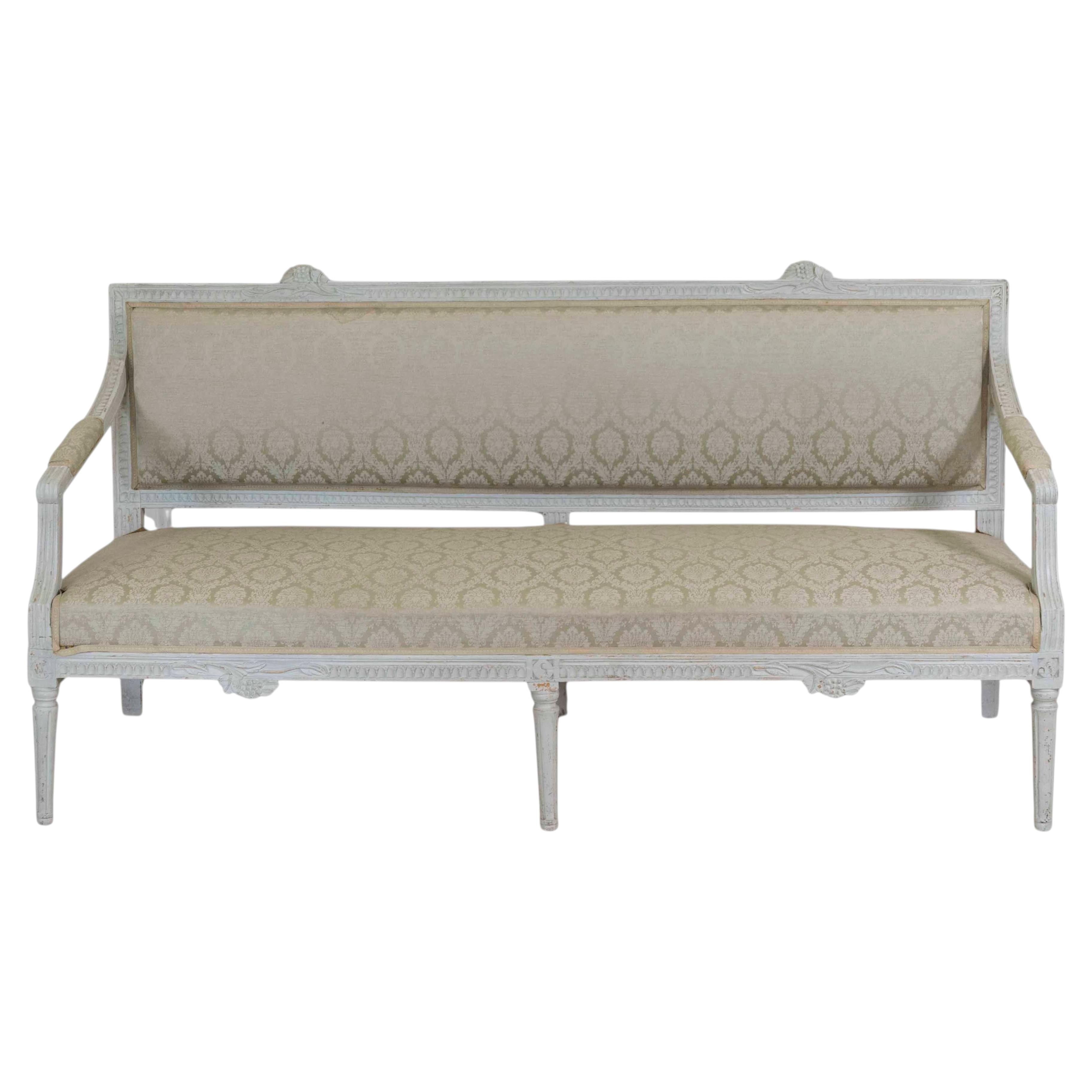 Swedish 19th Century Carved and Painted Pine Bench For Sale