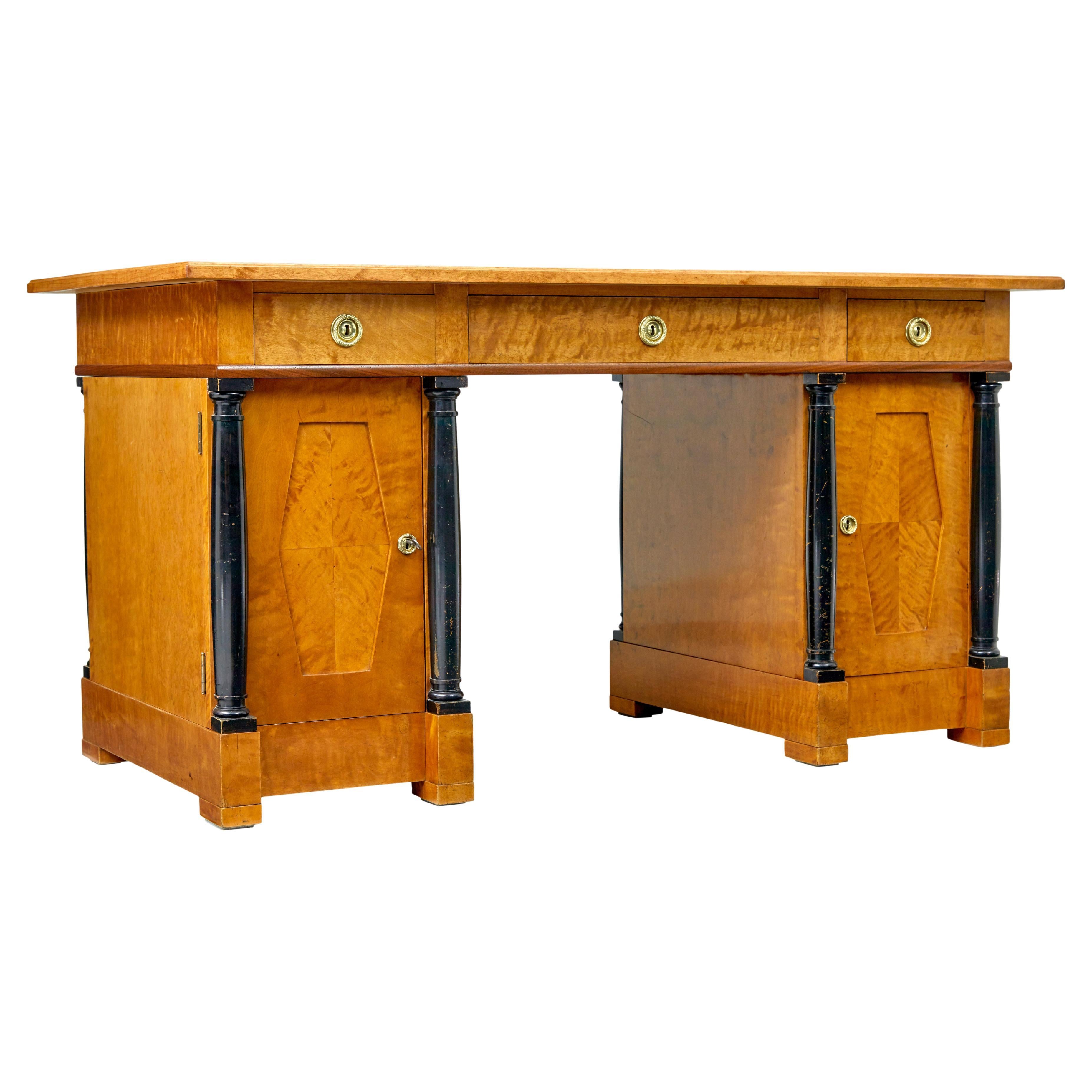 Swedish 19th century carved birch pedestal desk