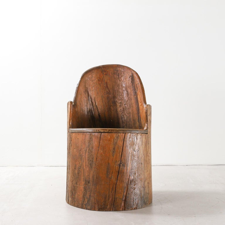 Trunk Chair Swedish 19th Century Classic Dug-Out Pine Trunk Chair or 'Kubbstol' For ...
