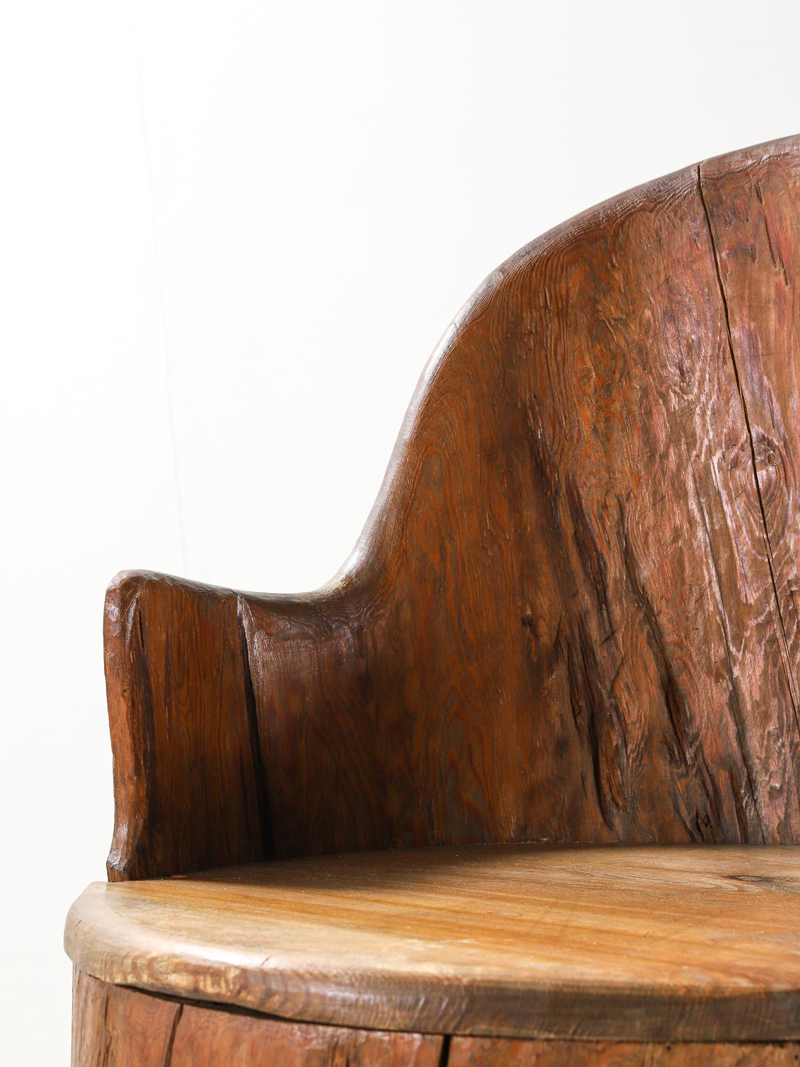 Swedish 19th Century Classic Dug-Out Pine Trunk Chair or 'Kubbstol' In Good Condition In London, Charterhouse Square