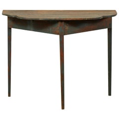 Swedish 19th Century Demilune Table with Much of its Original Teal Blue Paint