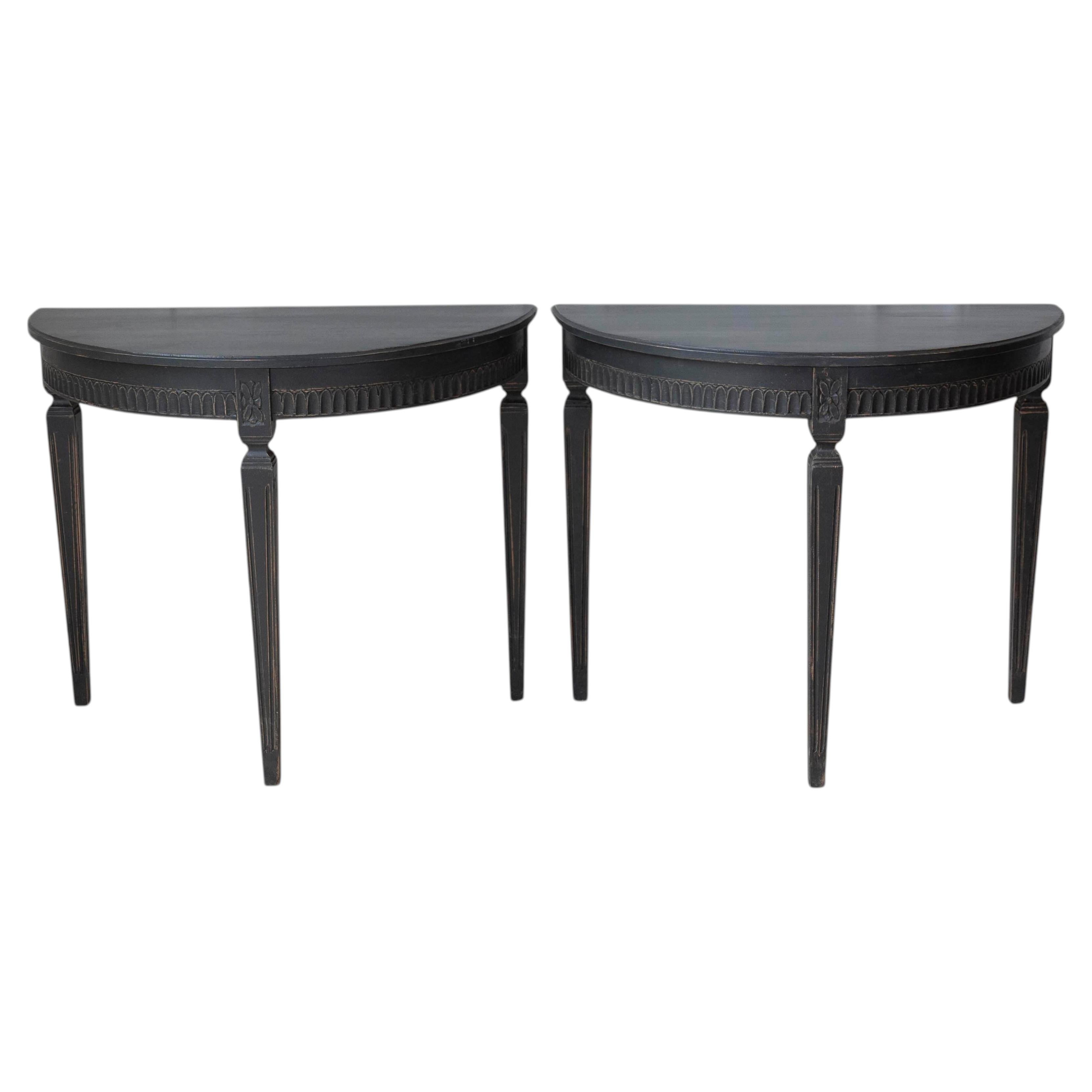 Swedish 19th Century Demi Lune Tables, Pair, c.1880