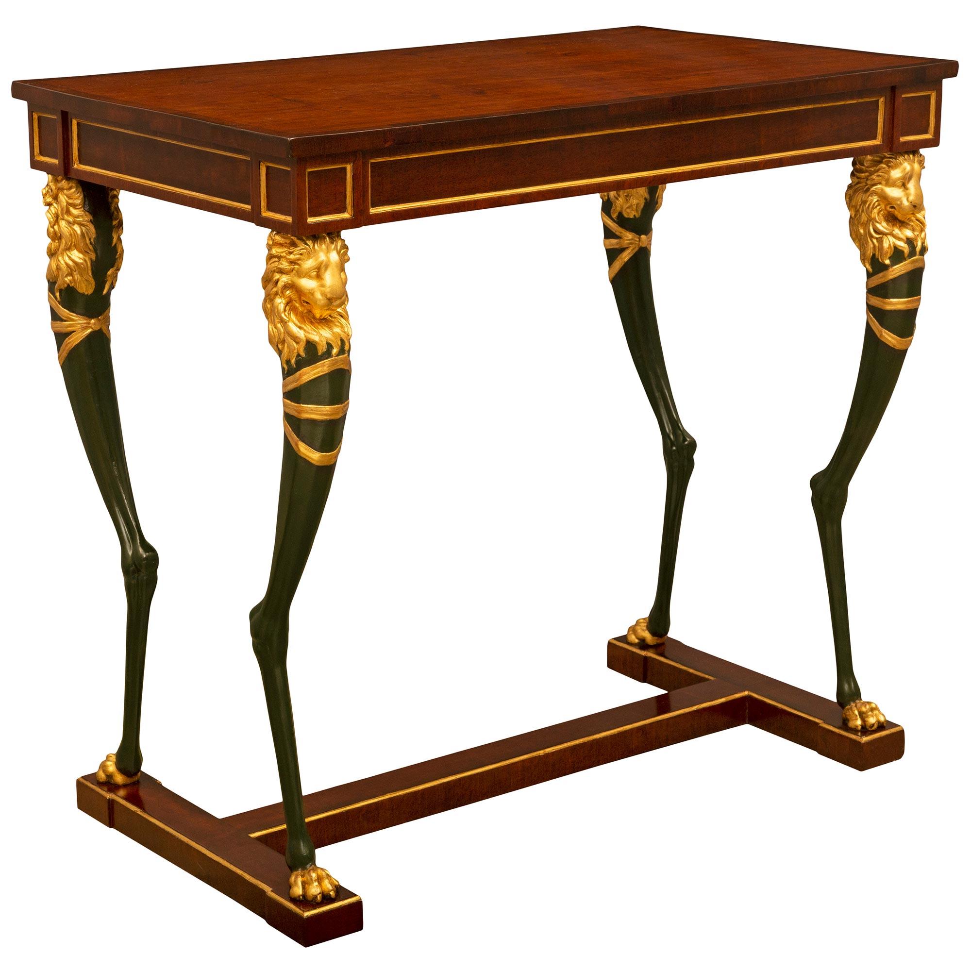 Swedish 19th Century Empire St. Mahogany, Polychrome and Giltwood Center Table In Good Condition For Sale In West Palm Beach, FL