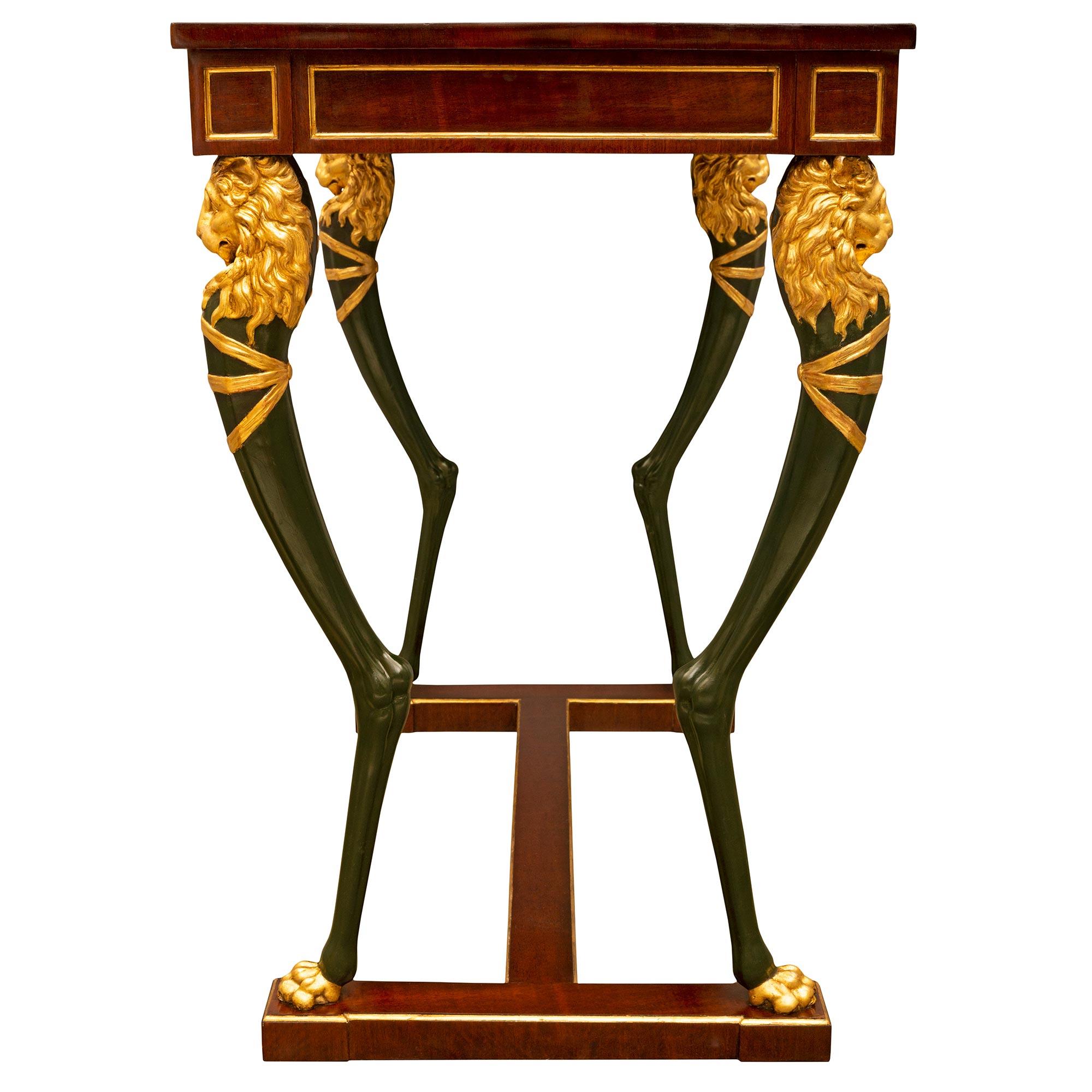 Swedish 19th Century Empire St. Mahogany, Polychrome and Giltwood Center Table For Sale 1