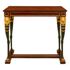 Swedish 19th Century Empire St. Mahogany, Polychrome and Giltwood Center Table