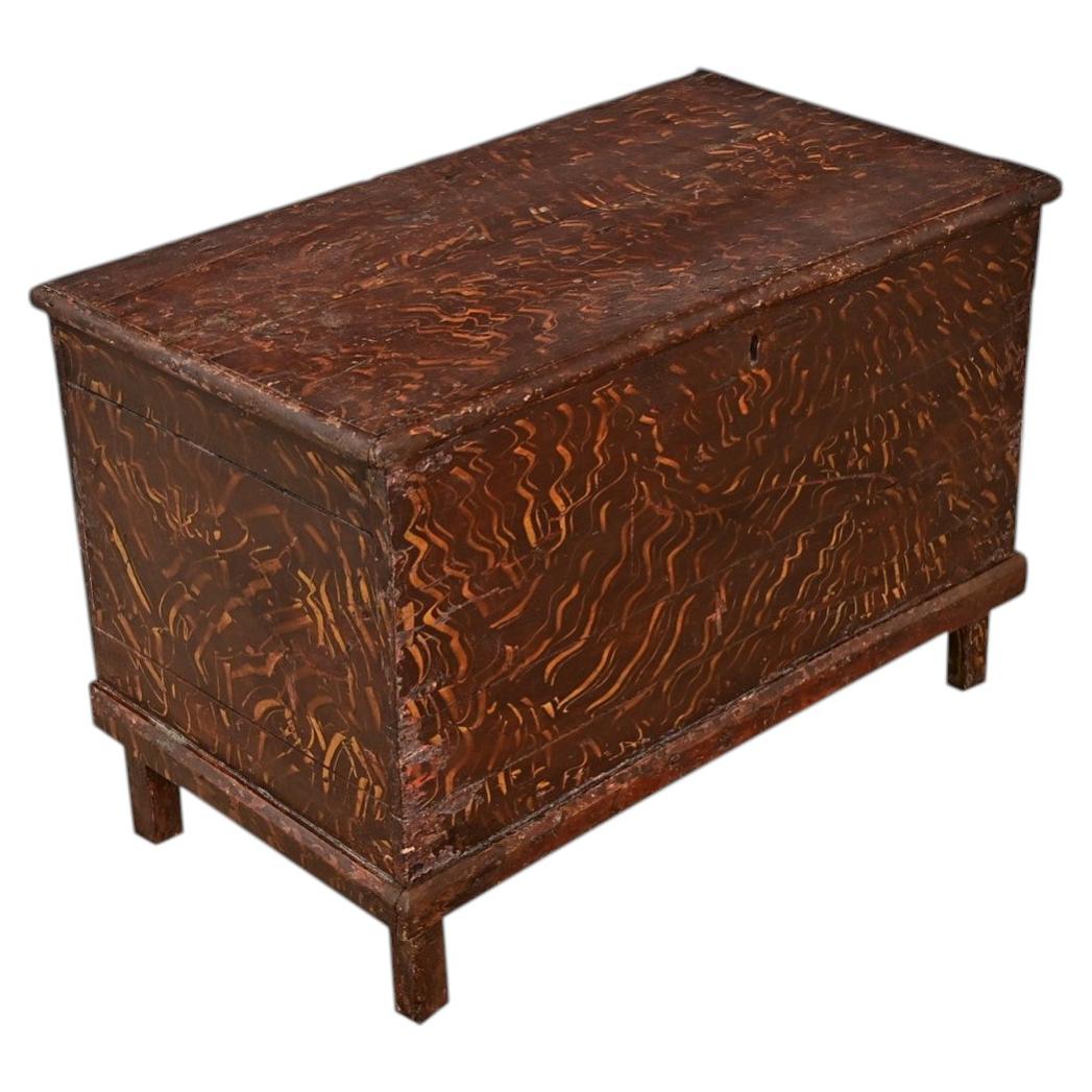 Swedish 19th Century Faux Bois Petite Painted Trunk
