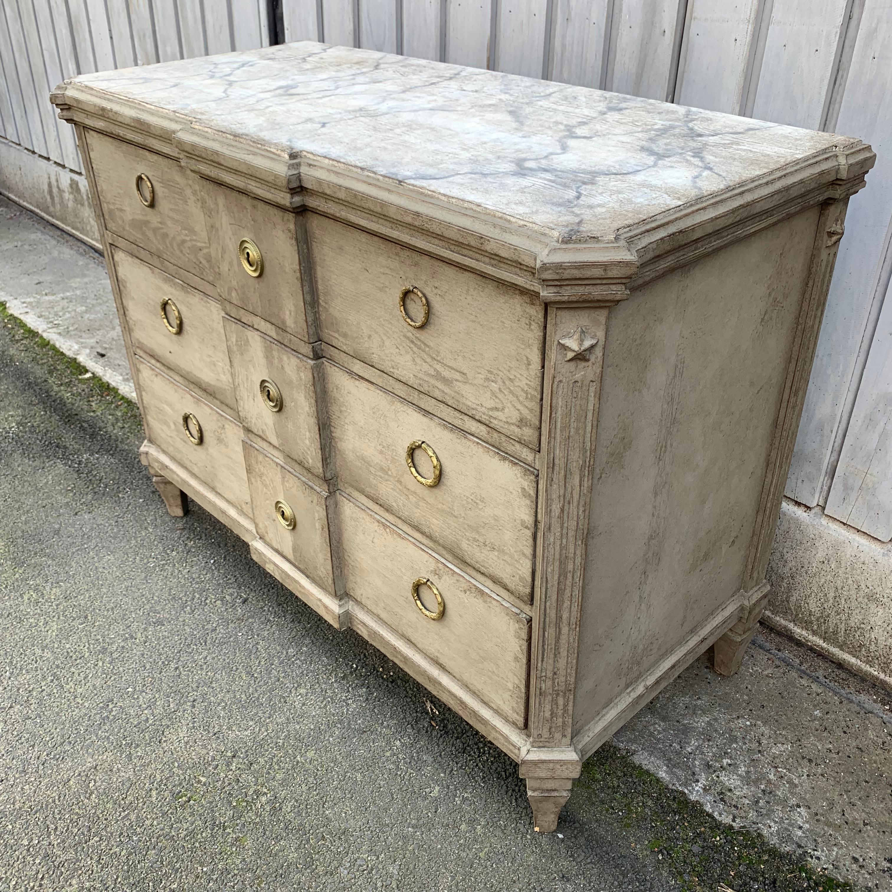 Swedish Late 19th Century Faux Marble-Top Gustavian Style Chest of Drawers In Good Condition For Sale In Haddonfield, NJ