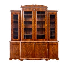 Swedish 19th century flame mahogany breakfront bookcase