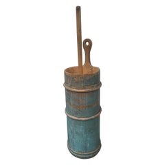 Antique Swedish 19th Century Folk Art Butter Churn in Original Blue Color