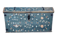 Swedish 19th Century Folk Art Hand Painted Dome Top Coffer
