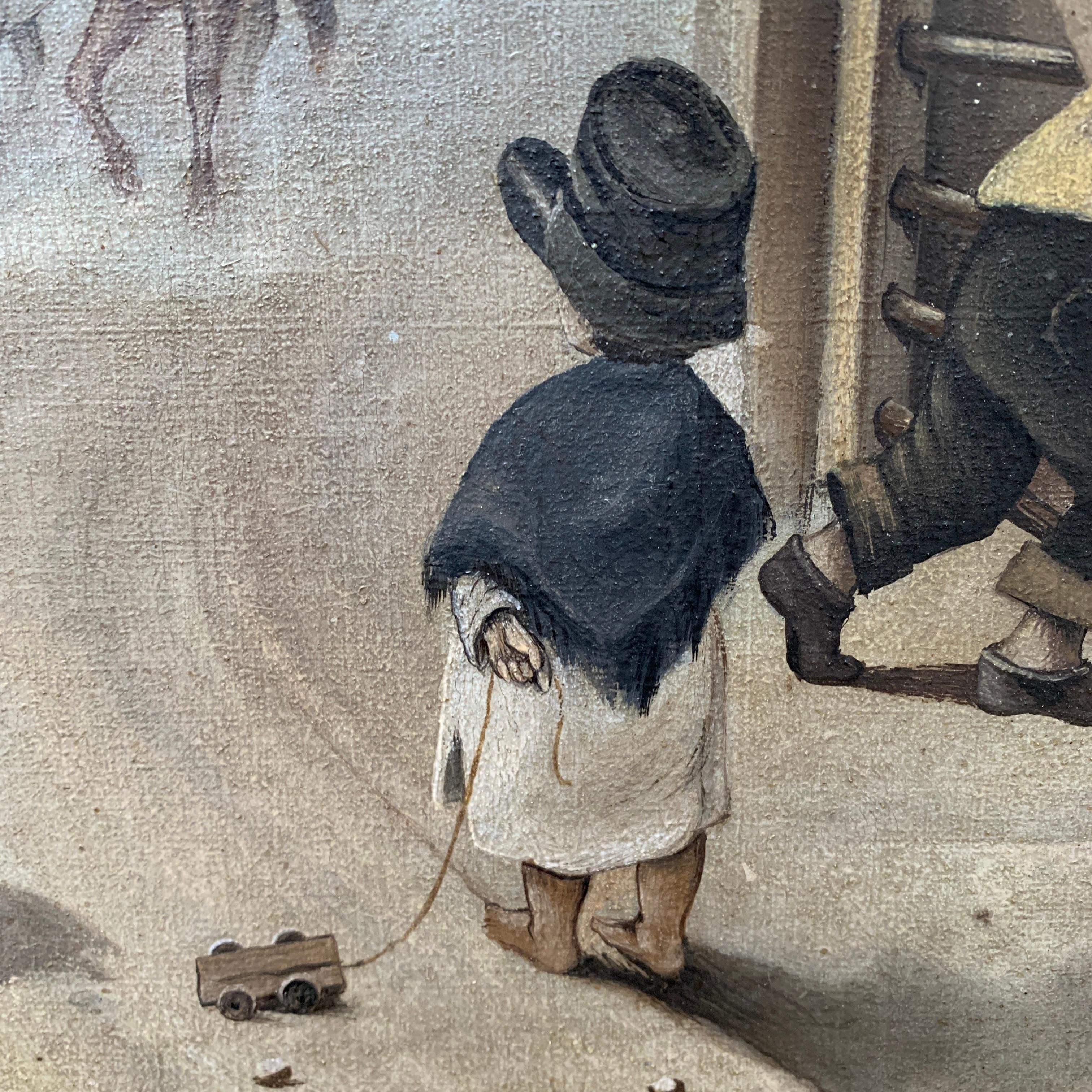 XIXe siècle Peinture à l'huile suédoise d'art populaire du 19e siècle avec des enfants en vente