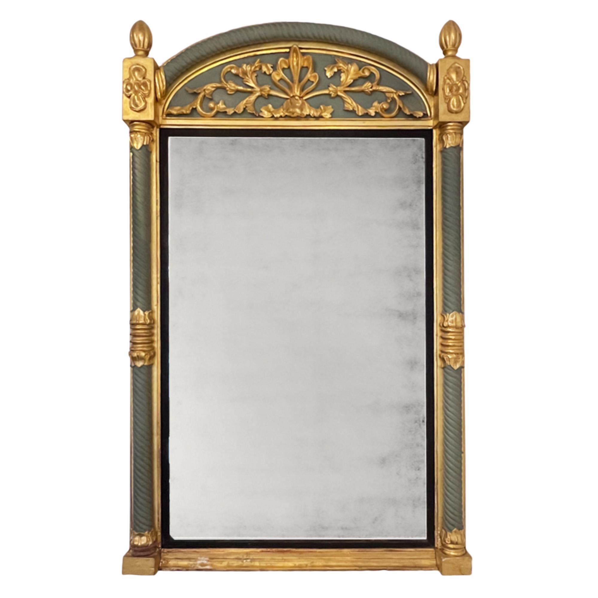 Schwedischer Giltwood-Spiegel aus dem 19. Jahrhundert mit aufgefrischter grüner Farbe im Angebot 2