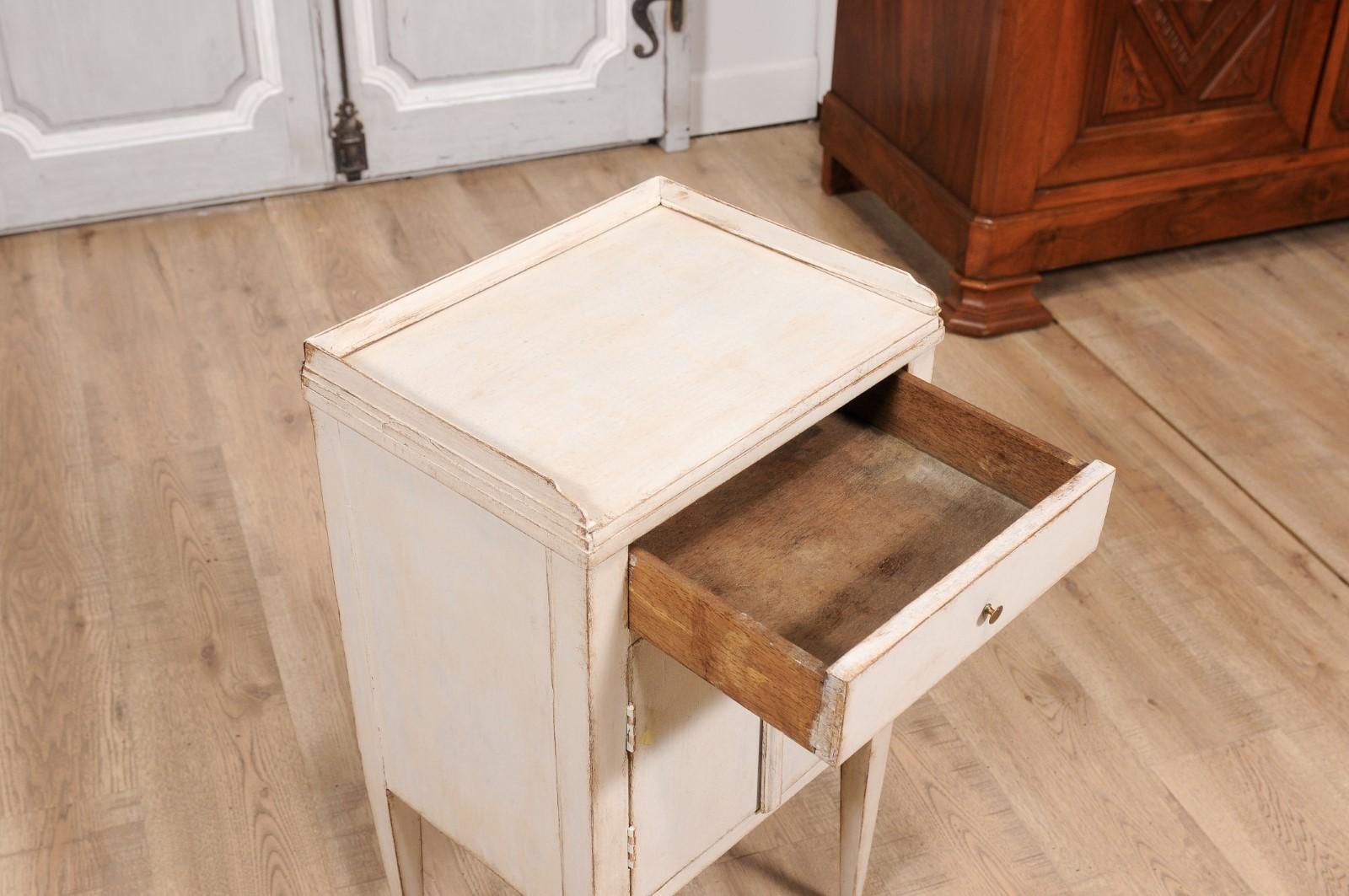 Wood Swedish 19th Century Gray Cream Painted Nightstand with Drawer and Double Doors For Sale
