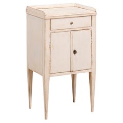 Swedish 19th Century Gray Cream Painted Nightstand with Drawer and Double Doors