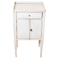 Antique Swedish 19th Century Gray Cream Painted Nightstand with Drawer and Double Doors