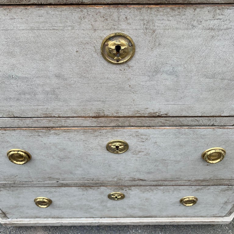 19th Century GrayPainted Gustavian Style Chest of Drawers, Sweden For