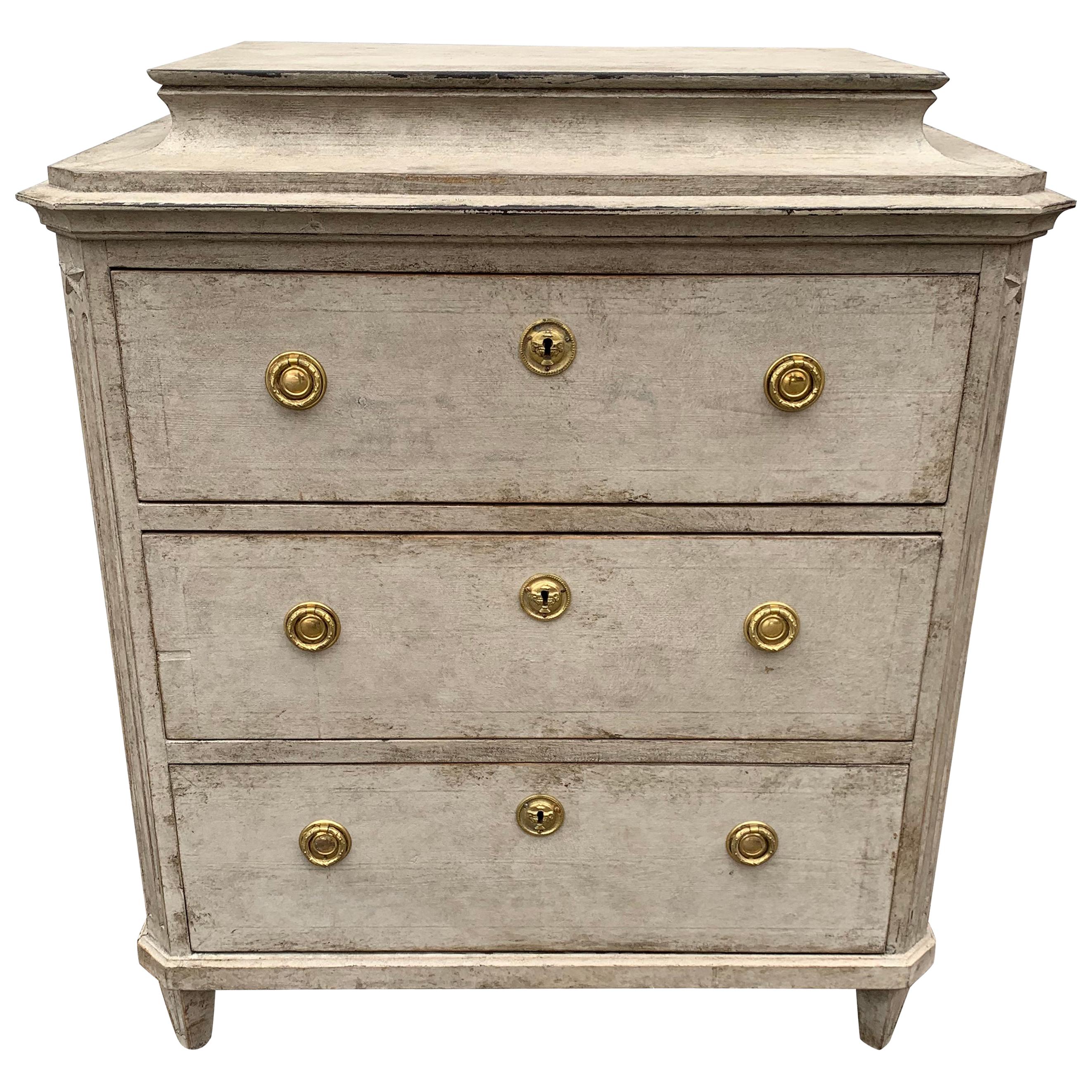 19th Century Gray-Painted Gustavian Style Chest of Drawers, Sweden