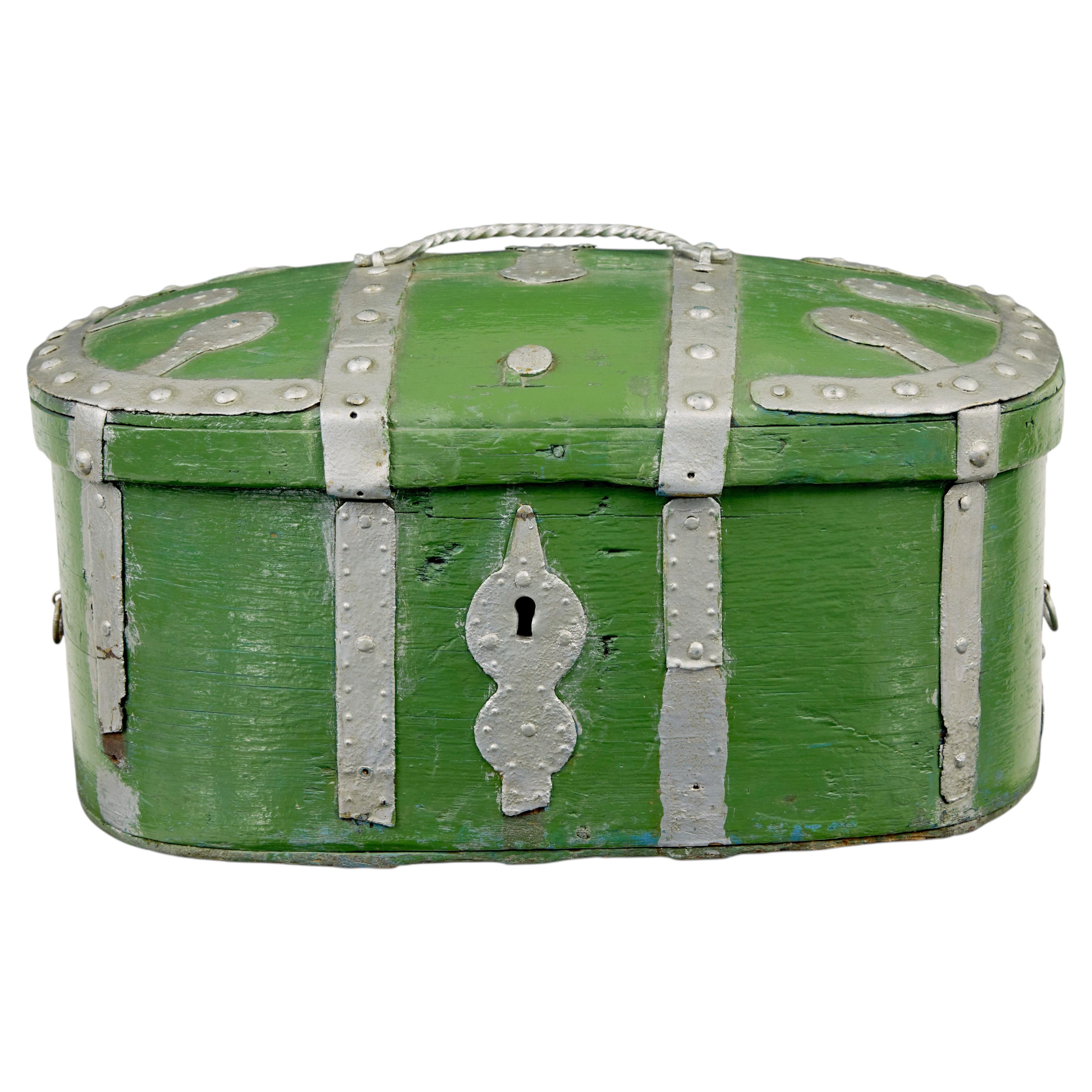 Swedish 19th century green painted shaped strong box